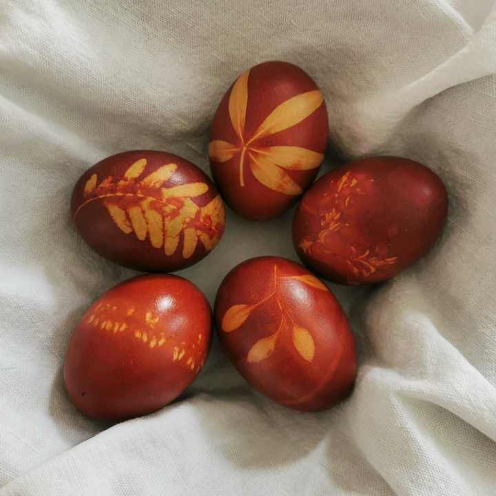 Naturally dyed Easter eggs with onion peels
